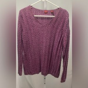 Valerie Stevens Woman Purple/Cranberry Cable Knit V-Neck Cotton Sweater Size 1X‎